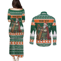 Ireland Christmas Personalized Couples Matching Puletasi and Long Sleeve Button Shirt Daidi na Nollag With Irish Harp - Wonder Print Shop