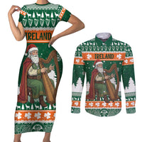 Ireland Christmas Personalized Couples Matching Short Sleeve Bodycon Dress and Long Sleeve Button Shirt Daidi na Nollag With Irish Harp - Wonder Print Shop