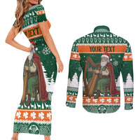 Ireland Christmas Personalized Couples Matching Short Sleeve Bodycon Dress and Long Sleeve Button Shirt Daidi na Nollag With Irish Harp - Wonder Print Shop