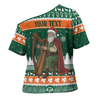 Ireland Christmas Personalized Cross Shoulder Shirt Daidi na Nollag With Irish Harp - Wonder Print Shop