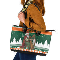 Ireland Christmas Personalized Leather Tote Bag Daidi na Nollag With Irish Harp - Wonder Print Shop