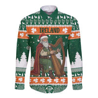 Ireland Christmas Personalized Long Sleeve Button Shirt Daidi na Nollag With Irish Harp - Wonder Print Shop