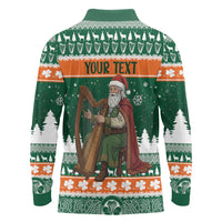 Ireland Christmas Personalized Long Sleeve Polo Shirt Daidi na Nollag With Irish Harp - Wonder Print Shop