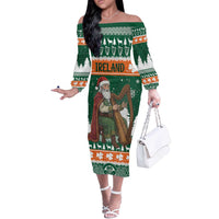 Ireland Christmas Personalized Off The Shoulder Long Sleeve Dress Daidi na Nollag With Irish Harp - Wonder Print Shop