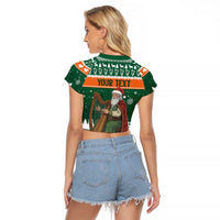Ireland Christmas Personalized Raglan Cropped T Shirt Daidi na Nollag With Irish Harp - Wonder Print Shop