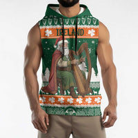 Ireland Christmas Personalized Sleeveless Hoodie Daidi na Nollag With Irish Harp - Wonder Print Shop