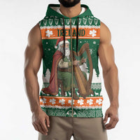 Ireland Christmas Personalized Sleeveless Zip Hoodie Daidi na Nollag With Irish Harp - Wonder Print Shop