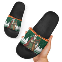 Ireland Christmas Personalized Slide Sandals Daidi na Nollag With Irish Harp - Wonder Print Shop