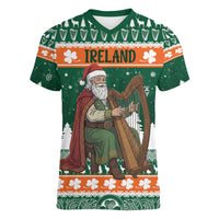 Ireland Christmas Personalized Women V-Neck T-Shirt Daidi na Nollag With Irish Harp - Wonder Print Shop