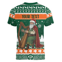 Ireland Christmas Personalized Women V-Neck T-Shirt Daidi na Nollag With Irish Harp - Wonder Print Shop