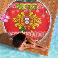 Personalized Portugal Christmas Beach Blanket Coat Of Arms - Feliz Natal - Wonder Print Shop
