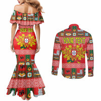 Personalized Portugal Christmas Couples Matching Mermaid Dress and Long Sleeve Button Shirt Coat Of Arms - Feliz Natal