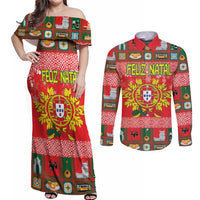 Personalized Portugal Christmas Couples Matching Off Shoulder Maxi Dress and Long Sleeve Button Shirt Coat Of Arms - Feliz Natal - Wonder Print Shop