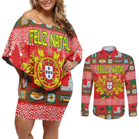 Personalized Portugal Christmas Couples Matching Off Shoulder Short Dress and Long Sleeve Button Shirt Coat Of Arms - Feliz Natal - Wonder Print Shop
