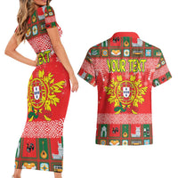 Personalized Portugal Christmas Couples Matching Short Sleeve Bodycon Dress and Hawaiian Shirt Coat Of Arms - Feliz Natal - Wonder Print Shop