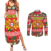 Personalized Portugal Christmas Couples Matching Summer Maxi Dress and Long Sleeve Button Shirt Coat Of Arms - Feliz Natal - Wonder Print Shop