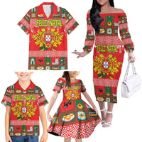 Personalized Portugal Christmas Family Matching Off The Shoulder Long Sleeve Dress and Hawaiian Shirt Coat Of Arms - Feliz Natal - Wonder Print Shop