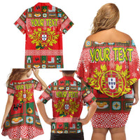 Personalized Portugal Christmas Family Matching Off Shoulder Short Dress and Hawaiian Shirt Coat Of Arms - Feliz Natal - Wonder Print Shop