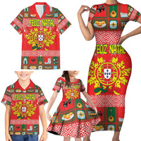 Personalized Portugal Christmas Family Matching Short Sleeve Bodycon Dress and Hawaiian Shirt Coat Of Arms - Feliz Natal - Wonder Print Shop