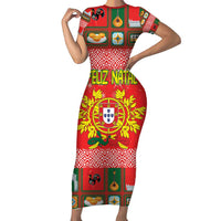 Personalized Portugal Christmas Family Matching Short Sleeve Bodycon Dress and Hawaiian Shirt Coat Of Arms - Feliz Natal - Wonder Print Shop