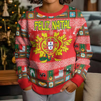 Personalized Portugal Christmas Kid Ugly Christmas Sweater Coat Of Arms - Feliz Natal - Wonder Print Shop