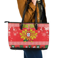 Personalized Portugal Christmas Leather Tote Bag Coat Of Arms - Feliz Natal - Wonder Print Shop