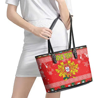 Personalized Portugal Christmas Leather Tote Bag Coat Of Arms - Feliz Natal - Wonder Print Shop