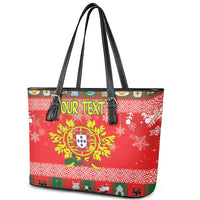 Personalized Portugal Christmas Leather Tote Bag Coat Of Arms - Feliz Natal - Wonder Print Shop