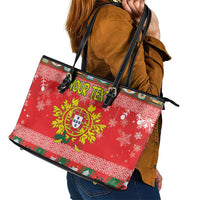 Personalized Portugal Christmas Leather Tote Bag Coat Of Arms - Feliz Natal - Wonder Print Shop