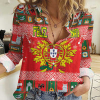 Personalized Portugal Christmas Women Casual Shirt Coat Of Arms - Feliz Natal - Wonder Print Shop