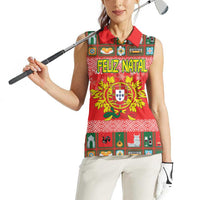 Personalized Portugal Christmas Women Sleeveless Polo Shirt Coat Of Arms - Feliz Natal - Wonder Print Shop