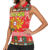 Personalized Portugal Christmas Women Sleeveless Polo Shirt Coat Of Arms - Feliz Natal - Wonder Print Shop