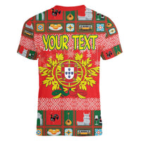 Personalized Portugal Christmas Women V-Neck T-Shirt Coat Of Arms - Feliz Natal - Wonder Print Shop