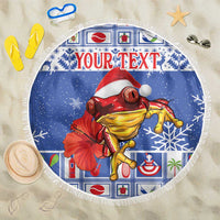 Personalized Puerto Rico Christmas Beach Blanket Coqui With Red Maga Flower - Wonder Print Shop