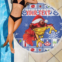 Personalized Puerto Rico Christmas Beach Blanket Coqui With Red Maga Flower - Wonder Print Shop