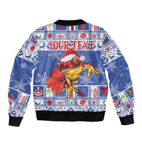 Personalized Puerto Rico Christmas Bomber Jacket Coqui With Red Maga Flower - Wonder Print Shop