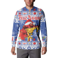 Personalized Puerto Rico Christmas Button Sweatshirt Coqui With Red Maga Flower - Wonder Print Shop