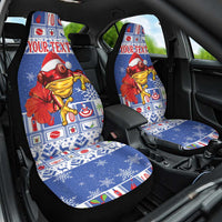 Personalized Puerto Rico Christmas Car Seat Cover Coqui With Red Maga Flower - Wonder Print Shop