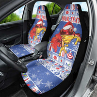 Personalized Puerto Rico Christmas Car Seat Cover Coqui With Red Maga Flower - Wonder Print Shop