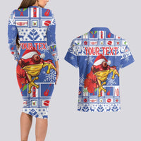 Personalized Puerto Rico Christmas Couples Matching Long Sleeve Bodycon Dress and Hawaiian Shirt Coqui With Red Maga Flower - Wonder Print Shop