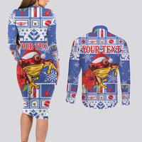 Personalized Puerto Rico Christmas Couples Matching Long Sleeve Bodycon Dress and Long Sleeve Button Shirt Coqui With Red Maga Flower - Wonder Print Shop