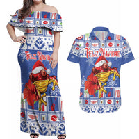 Personalized Puerto Rico Christmas Couples Matching Off Shoulder Maxi Dress and Hawaiian Shirt Coqui With Red Maga Flower - Wonder Print Shop