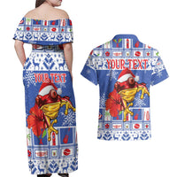 Personalized Puerto Rico Christmas Couples Matching Off Shoulder Maxi Dress and Hawaiian Shirt Coqui With Red Maga Flower - Wonder Print Shop