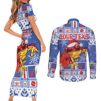 Personalized Puerto Rico Christmas Couples Matching Short Sleeve Bodycon Dress and Long Sleeve Button Shirt Coqui With Red Maga Flower - Wonder Print Shop