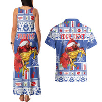 Personalized Puerto Rico Christmas Couples Matching Tank Maxi Dress and Hawaiian Shirt Coqui With Red Maga Flower - Wonder Print Shop