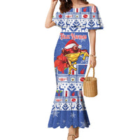 Personalized Puerto Rico Christmas Family Matching Mermaid Dress and Hawaiian Shirt Coqui With Red Maga Flower - Wonder Print Shop