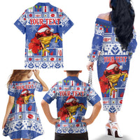 Personalized Puerto Rico Christmas Family Matching Off The Shoulder Long Sleeve Dress and Hawaiian Shirt Coqui With Red Maga Flower - Wonder Print Shop
