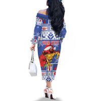 Personalized Puerto Rico Christmas Family Matching Off The Shoulder Long Sleeve Dress and Hawaiian Shirt Coqui With Red Maga Flower - Wonder Print Shop