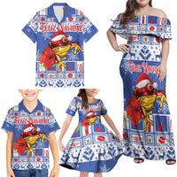 Personalized Puerto Rico Christmas Family Matching Off Shoulder Maxi Dress and Hawaiian Shirt Coqui With Red Maga Flower - Wonder Print Shop