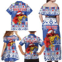 Personalized Puerto Rico Christmas Family Matching Off Shoulder Maxi Dress and Hawaiian Shirt Coqui With Red Maga Flower - Wonder Print Shop